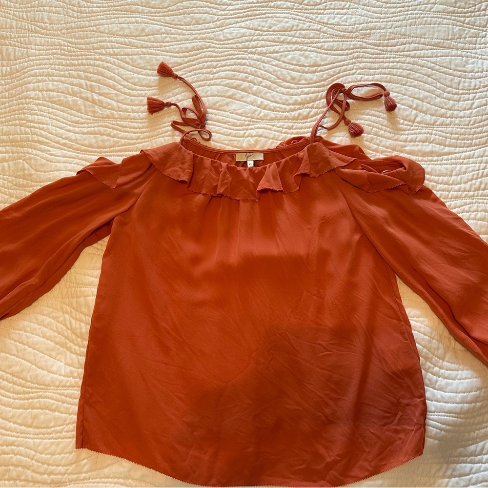Joie Silk Terracotta Ruffle Blouse